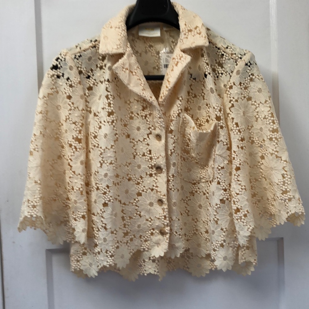 Maeve Lace Half Sleeve Button down Shirt Small Petite
